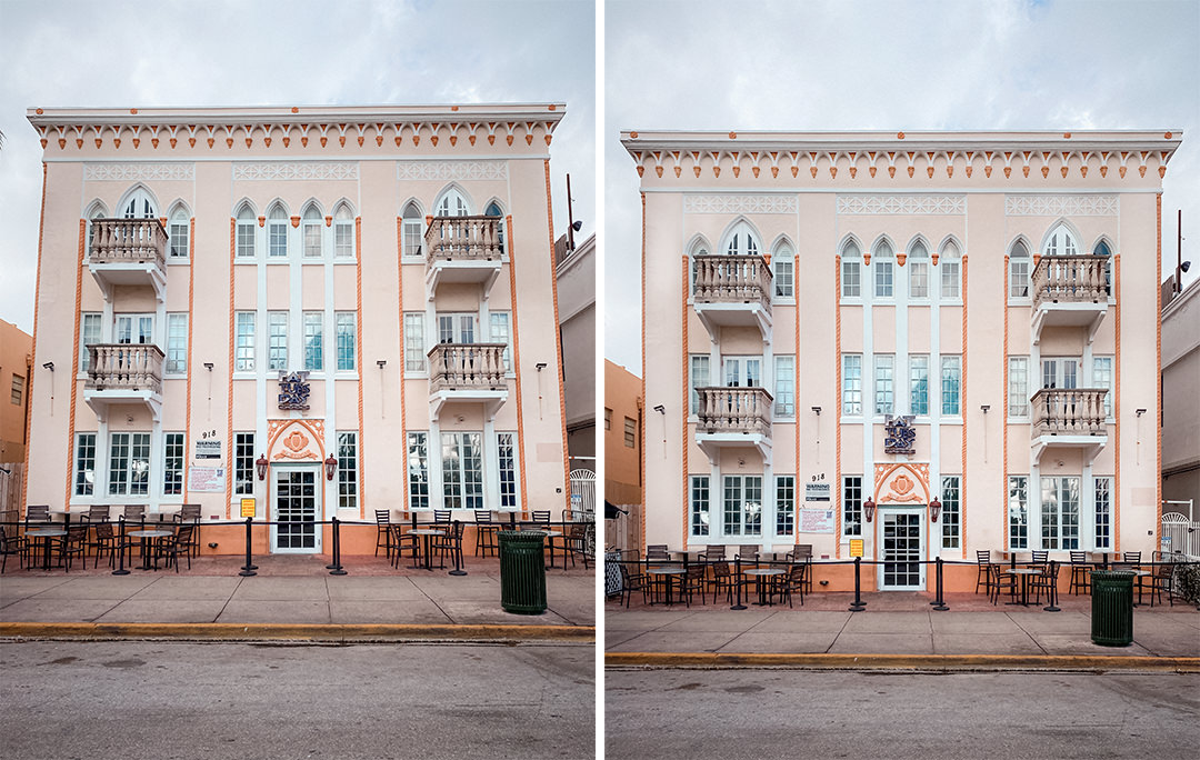 Comparison Photo: converging lines vs. straightened image