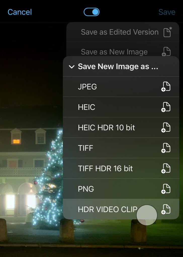Export HDR photos with gain map as HDR video clip